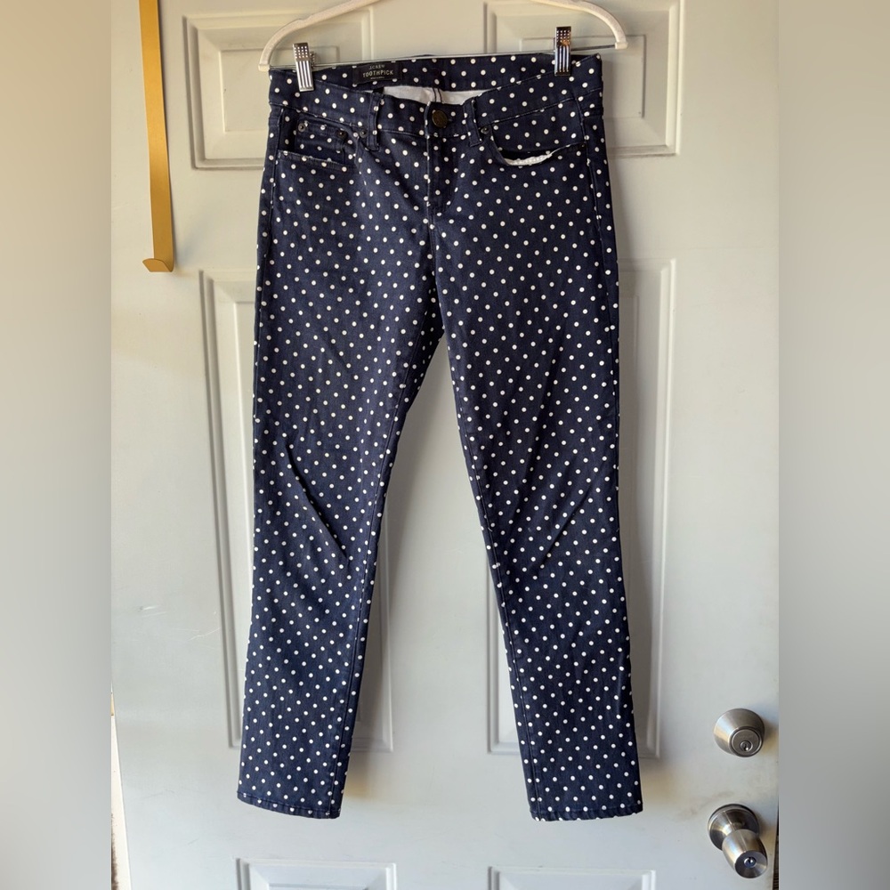 J. Crew Toothpick navy polka dot jeans size 28